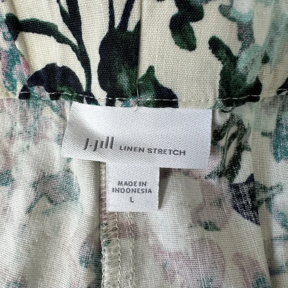 J‎ Jill Cropped Pants Floral Linen Blend Size Large